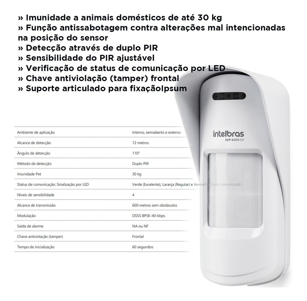 Sensor de Movimento Infravermelho Passivo S/Fio IVP 8000 EX