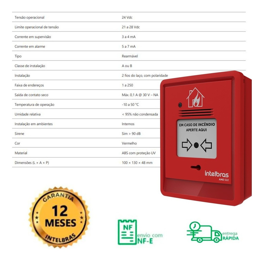 2x Acionador Manual Endereçável Com Sirene Intelbras Ame 522