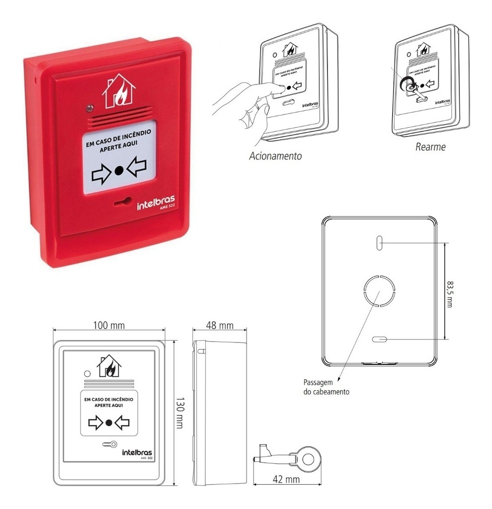 2x Acionador Manual Endereçável Com Sirene Intelbras Ame 522