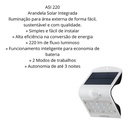 ARANDELA SOLAR INTEGRADA ASI 220 LUZ AMARELA LUMINARIA