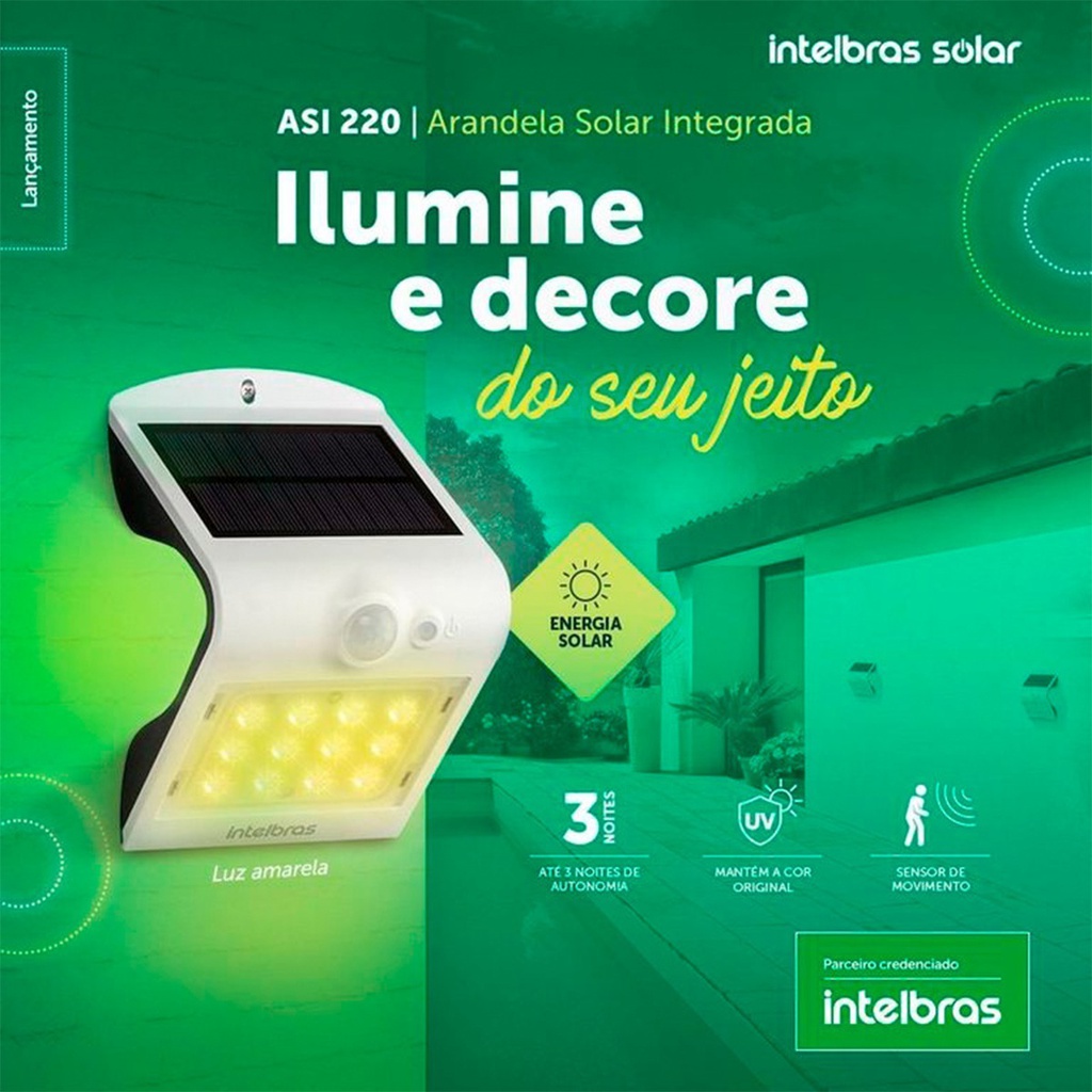 ARANDELA SOLAR INTEGRADA ASI 220 LUZ AMARELA LUMINARIA