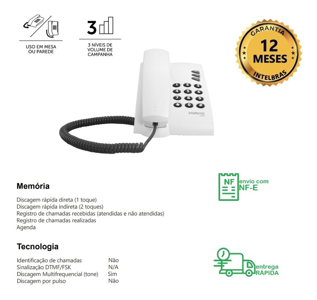 TELEFONE COM FIO PLENO (CINZA ÁRTICO)