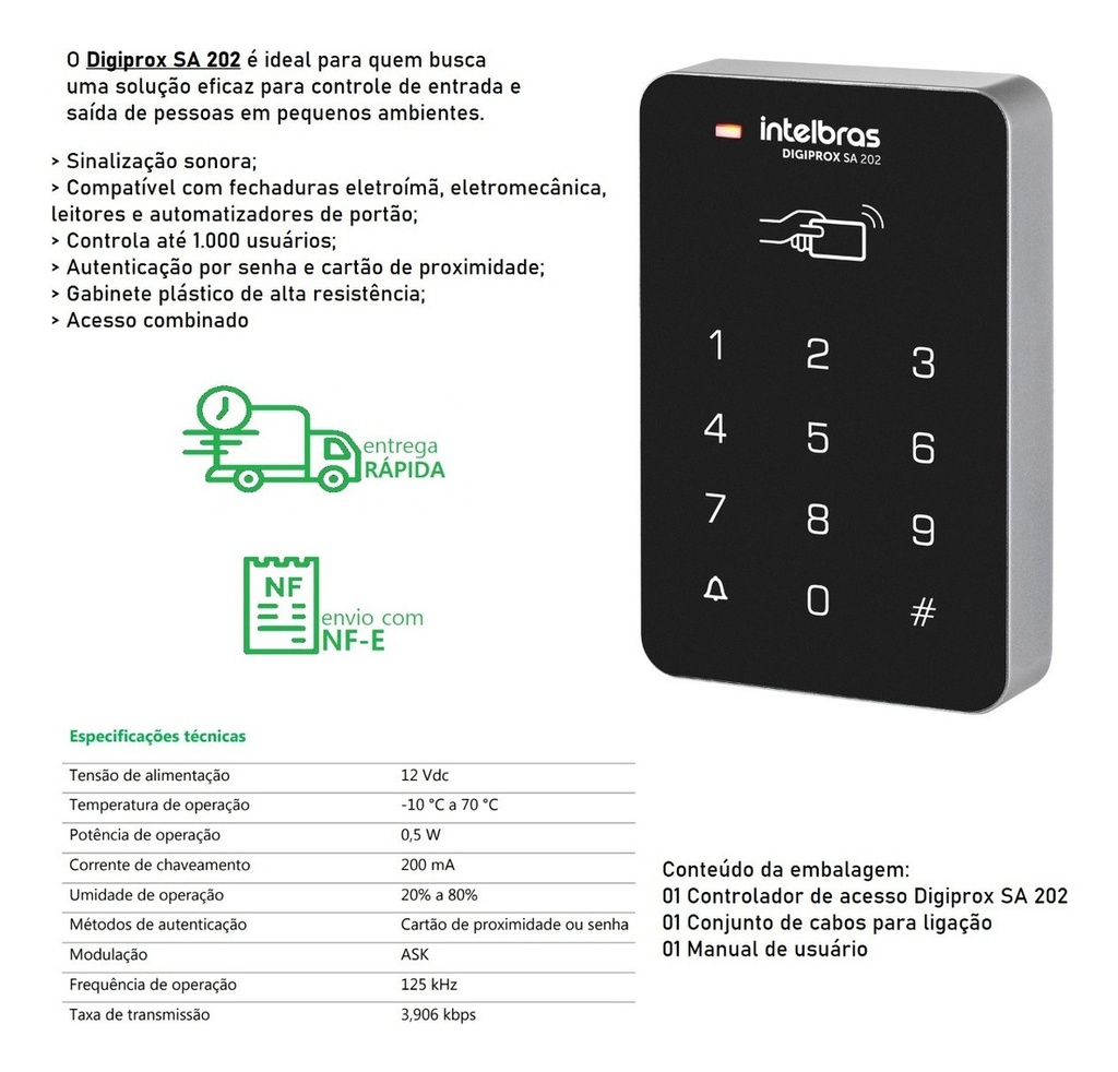 Combo Controlador De Acesso Sa 202 + 4x Tag Rfid Th 1000