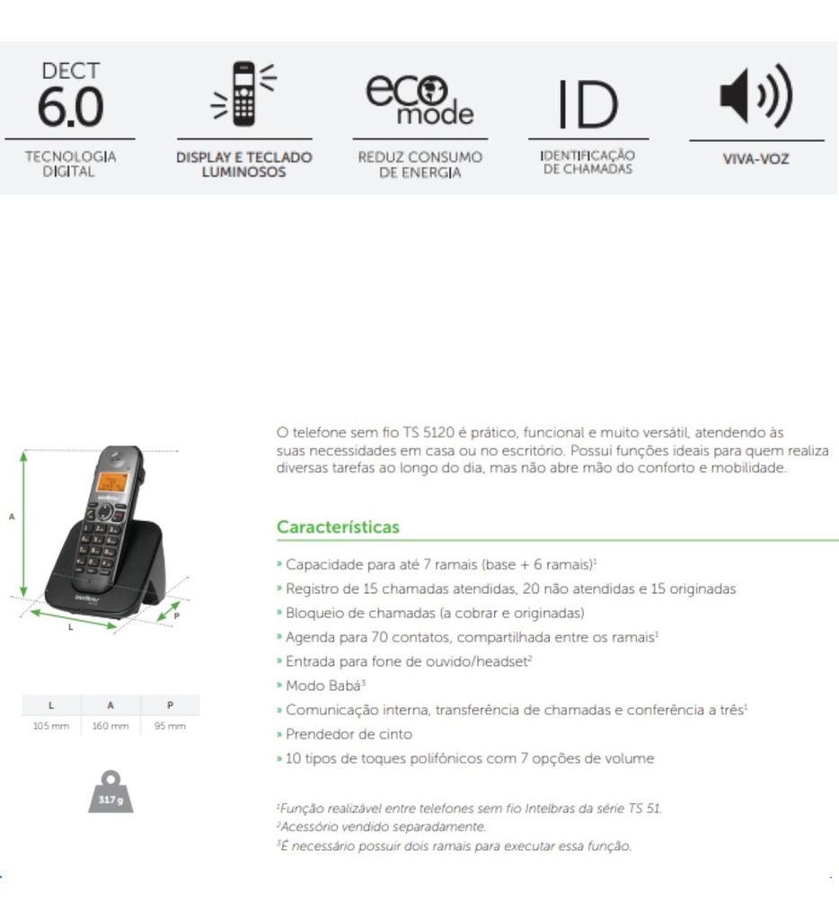 Telefone S/fio Ts 5120 Com Fone De Ouvido Hc 10 - Intelbras