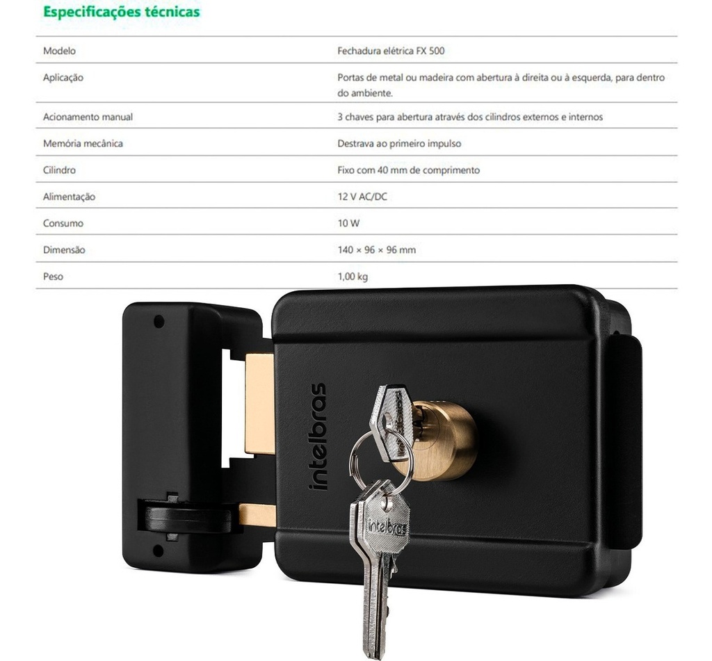 FECHADURA ELETRICA CILINDRO FIXO FX 500