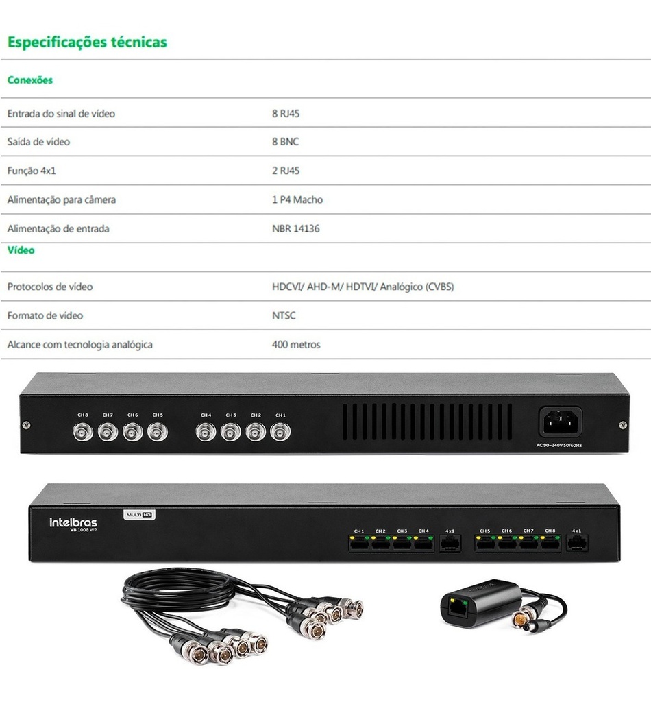 POWER CONVERSOR EST. VIDEO BALUN 8 CANAIS VB 1008 WP
