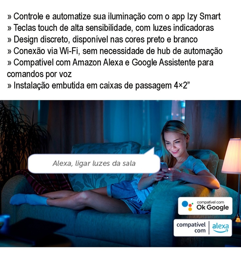 INTERRUPTOR SMART WI-FI TOUCH 3 TECLAS EWS 1003 BRANCO