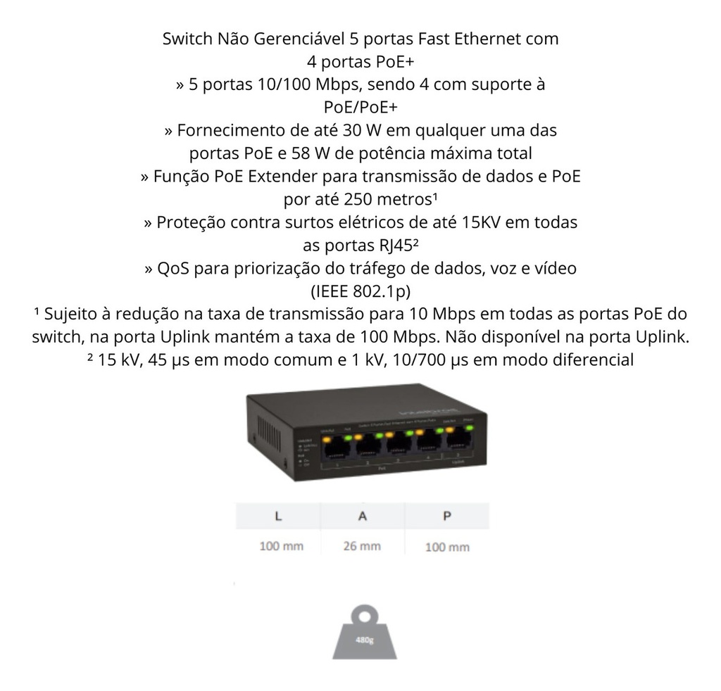 SF 500 POE SWITCH 05 PORTAS FAST COM 4 PORTAS POE