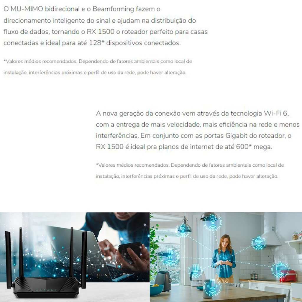 ROTEADOR S/FIO 2.4 E 5GHZ RX 1500 - ATÉ 600 MEGAS