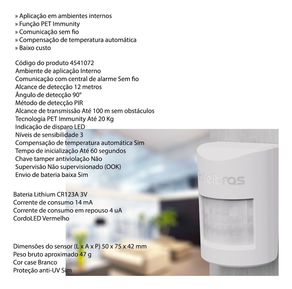 Sensor Infravermelho Passivo s/Fio IVP 1000 PET SF