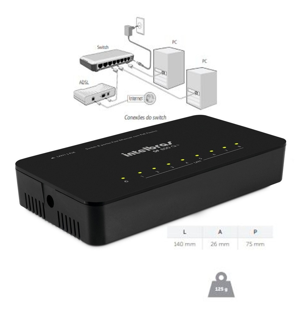 SF 800 Q+ - Switch 8 Portas Fast com PoE Passivo nacional