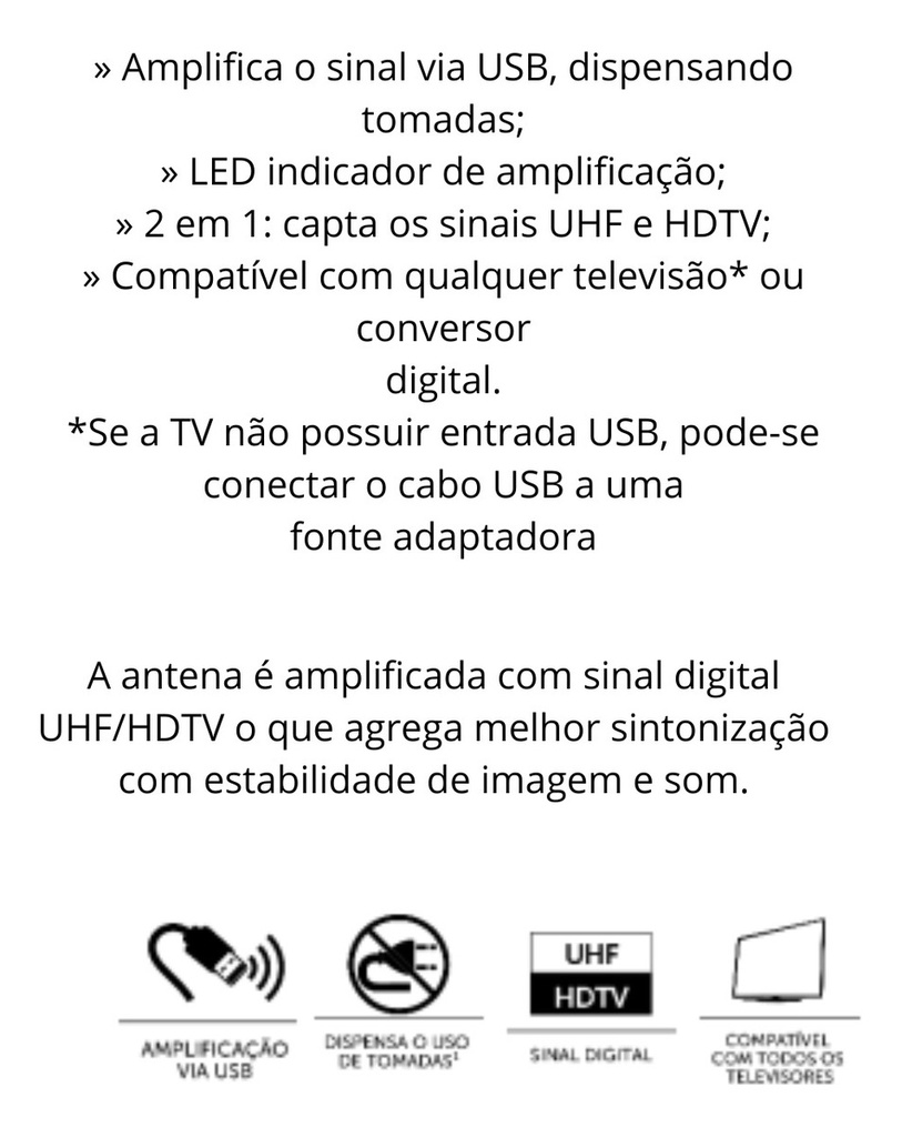 Ai 3101 Antena Interna Tv Digital Amplificada Sinal Uhf Hdtv