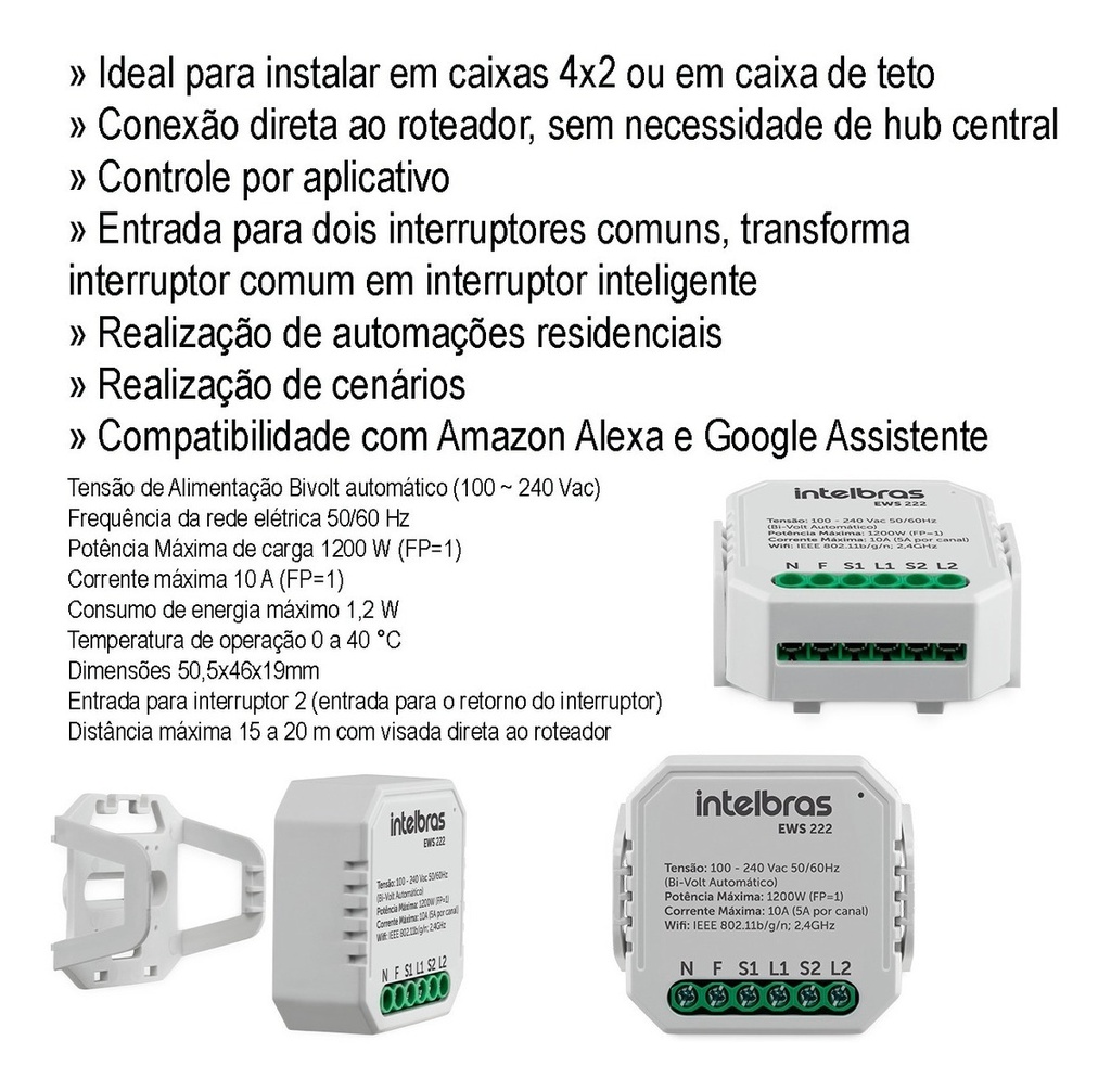 INTERRUPTOR CONTROLADOR DE CARGAS WIFI 2/2 EWS 222