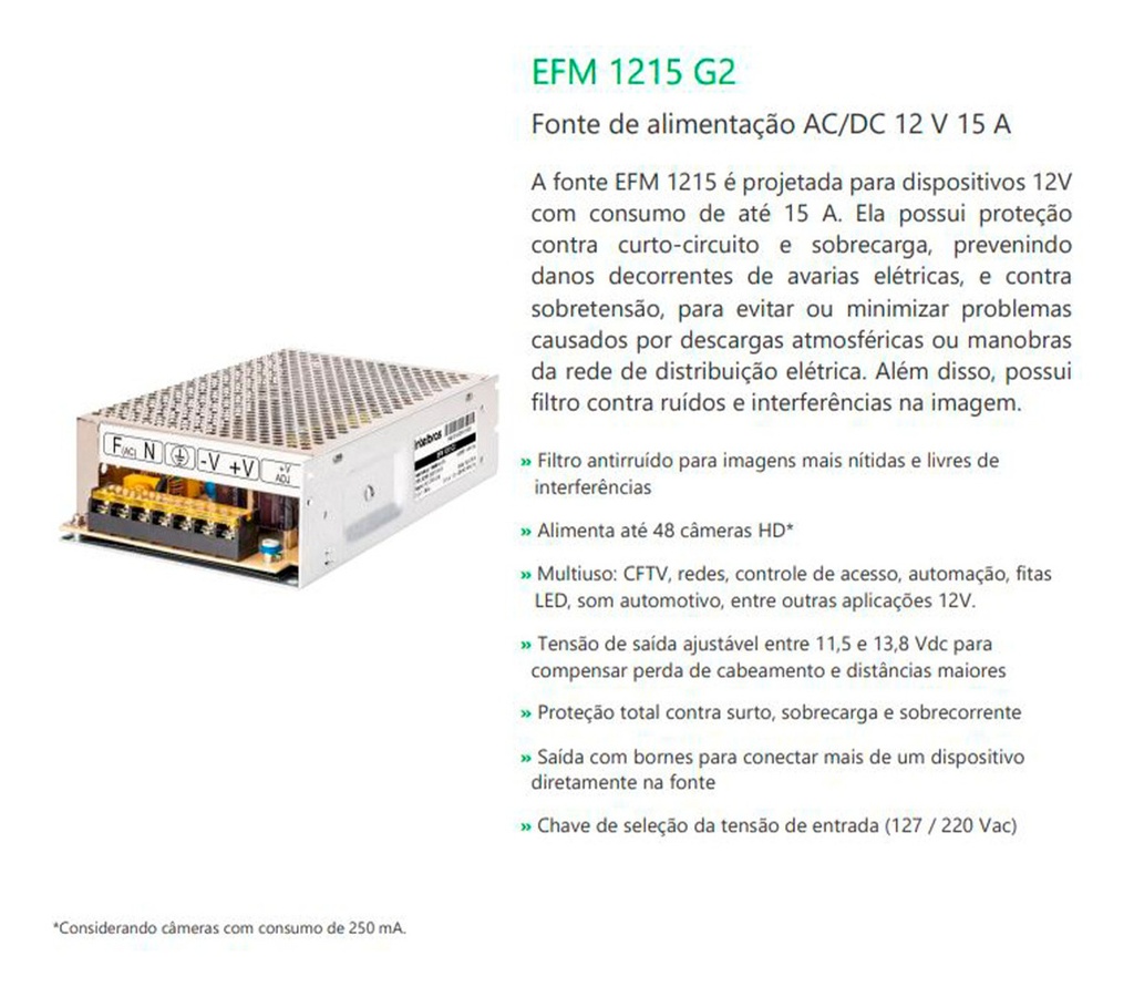 CONVERSOR AUTOMÁTICO AC/DC 12,8V 15A EFM 1215 G2