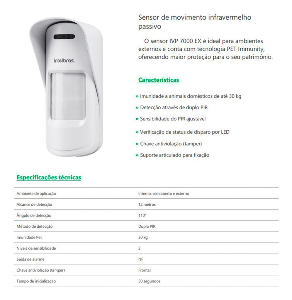 SENSOR INFRAVERMELHO PASSIVO C/FIO IVP 7000 EX