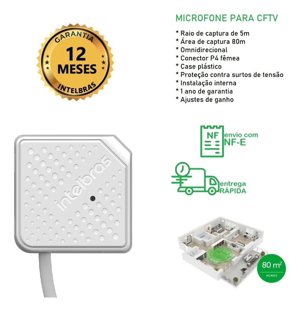 Microfone p/ Sistema de Segurança MIC 3080.