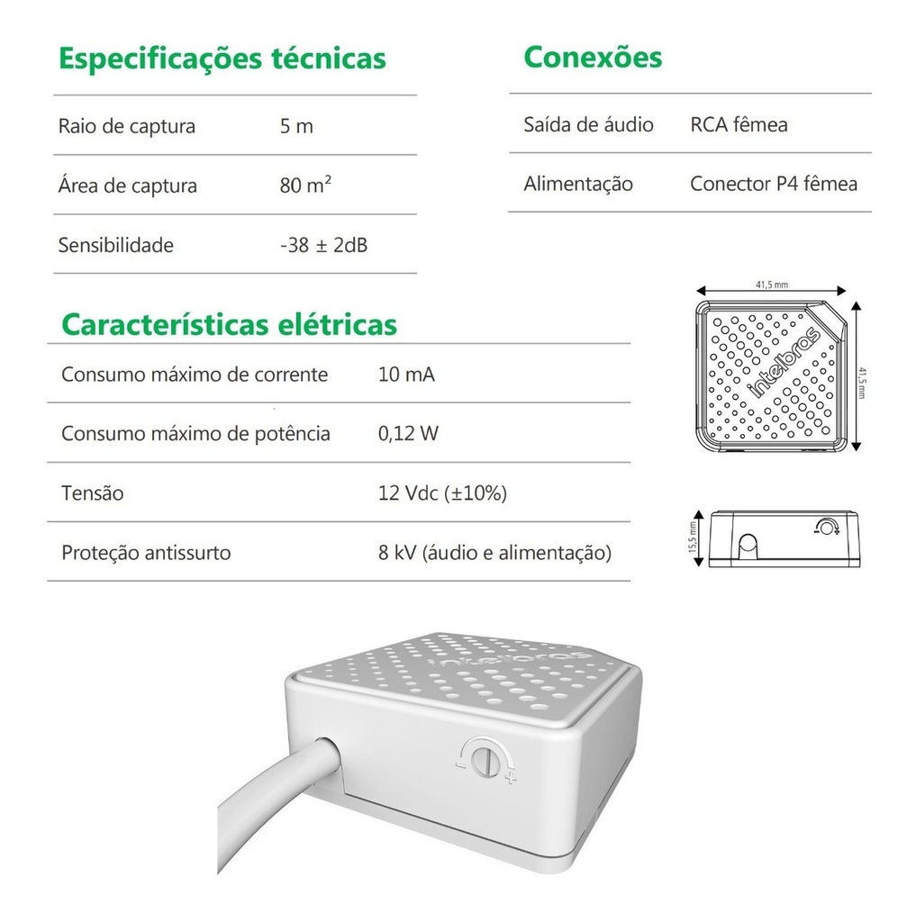 Microfone p/ Sistema de Segurança MIC 3080.
